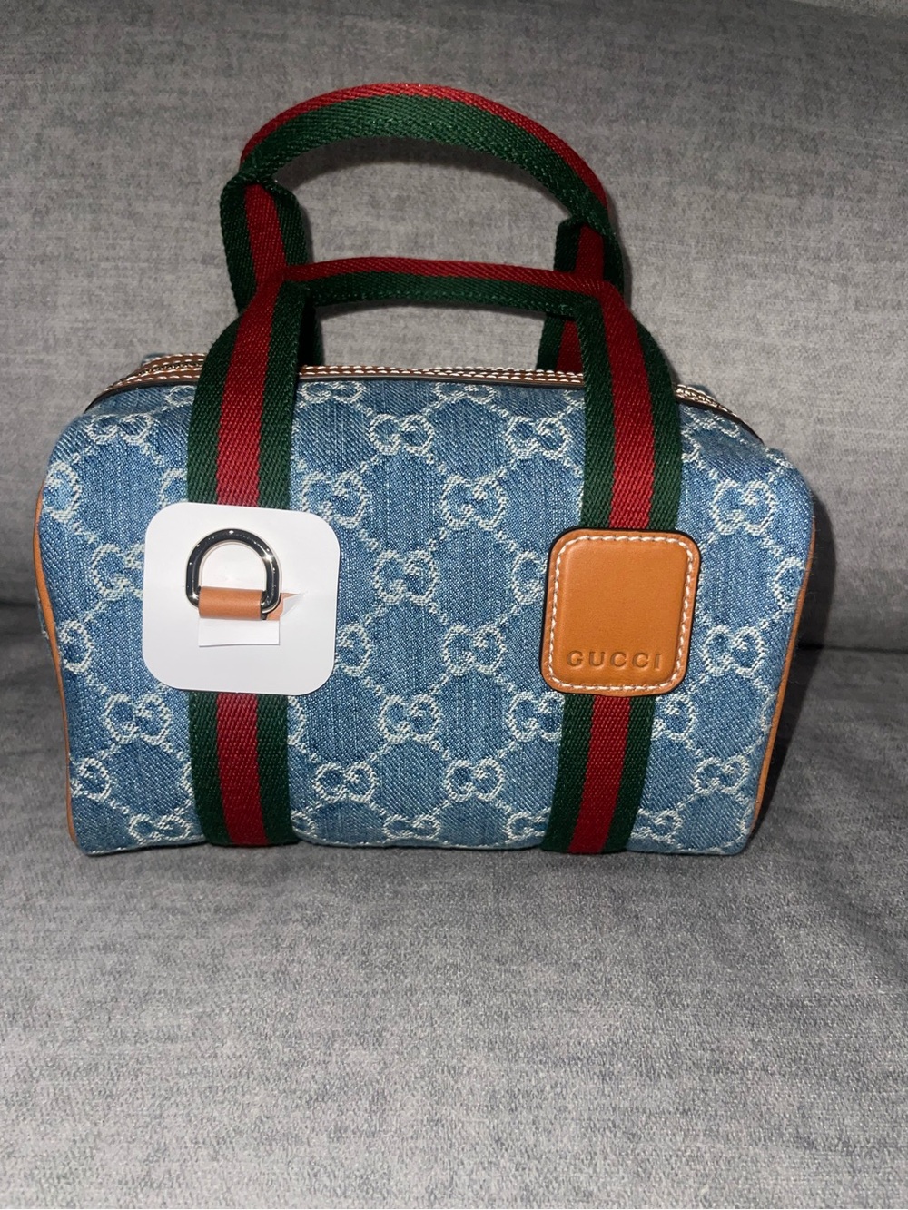 Gucci Denim GG Supreme Mini Shoulder Bag in Blue with Brown Trim - Picture 3 of 3